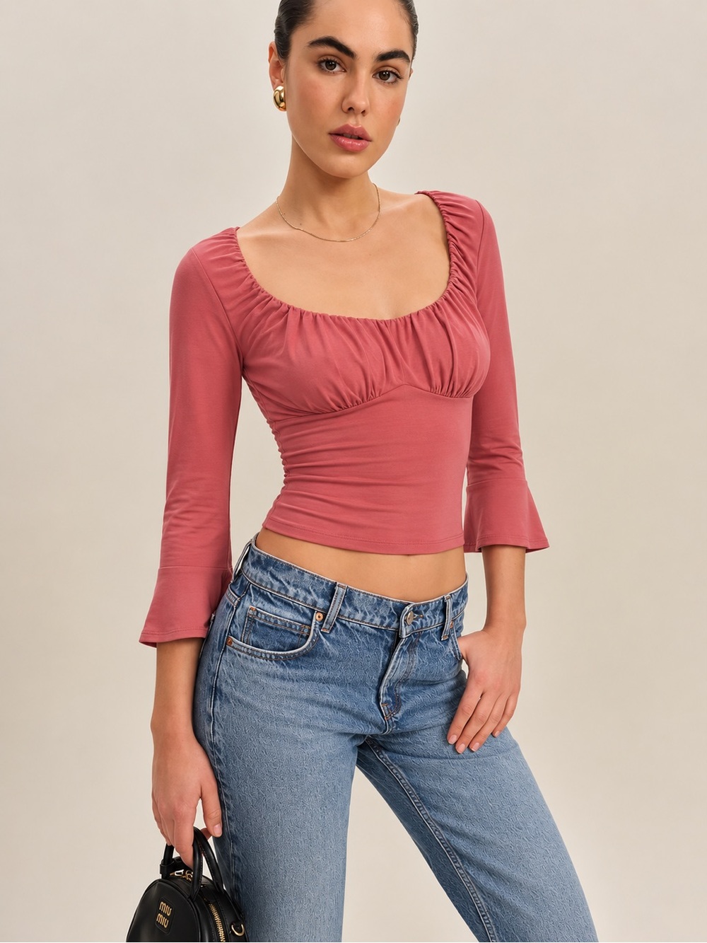 Reformation Effie ruched detail long sleeve knit top